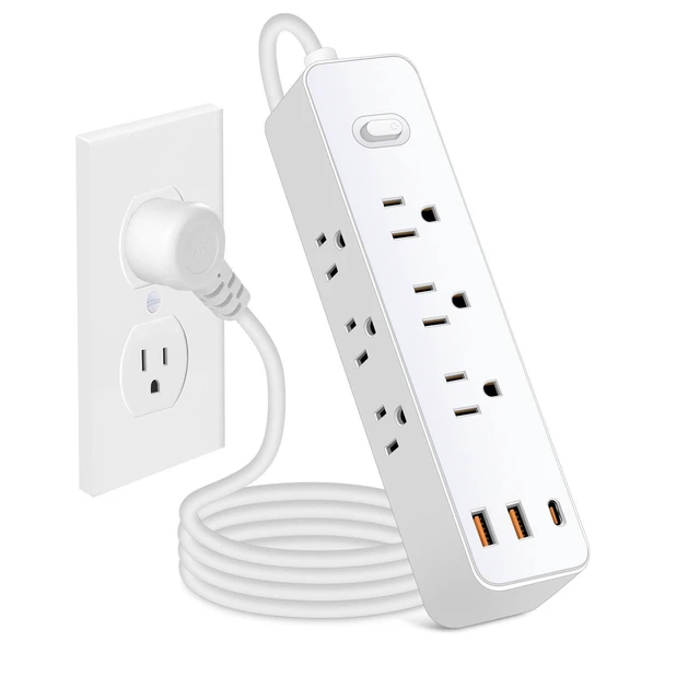 Alt view image 8 of 10 - 12-in-1 Surge Protector Power Strip, 9-Outlet Extension Cord with 3 USB Ports (2 USB-A + 1 Type-C), 1.2m Flat Plug PC Flame Retardant for Home Office Dorm ETL/FCC Listed for USA Canada Mexico