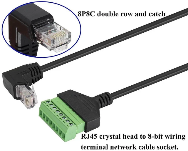 Alt view image 11 of 14 - 90 Degree Cat 5 Ethernet Screw Terminal Cable (Down Bend) RJ45 Male to 8-Pin Screw Terminal Extender 8P 8C Crystal to 8-Position Terminal Straight Through Network Extender(2 Pack/30cm/Down)