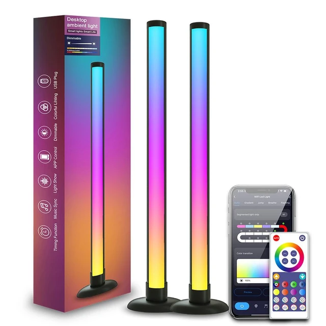 Alt view image 6 of 10 - SAL061 Smart RGBIC Floor Lamp (2-Pack), 435mm Music Rhythm Light Bar Tuya WiFi+Bluetooth APP Control, Sound Activated Pickup, 24 LEDs per Lamp Gaming Room, Desktop, Bedroom Decoration