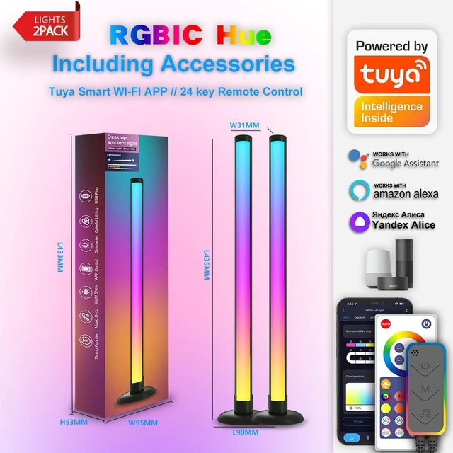 Alt view image 10 of 10 - SAL061 Smart RGBIC Floor Lamp (2-Pack), 435mm Music Rhythm Light Bar Tuya WiFi+Bluetooth APP Control, Sound Activated Pickup, 24 LEDs per Lamp Gaming Room, Desktop, Bedroom Decoration
