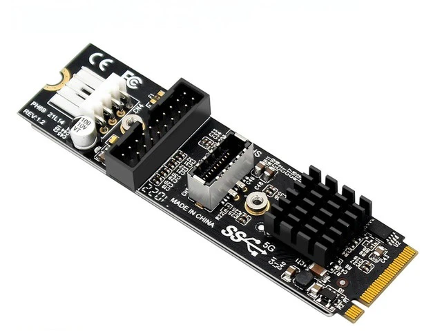 Alt view image 2 of 2 - M.2 NVME MKEY to USB3.0 Adapter with 19 Pin Header and USB3.1 Type-E Connector