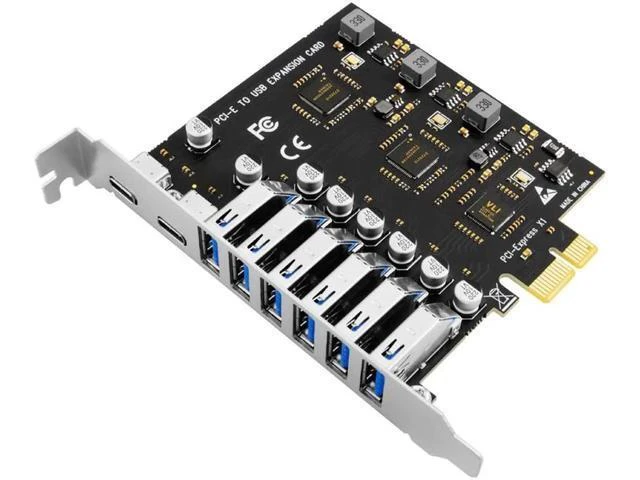 Alt view image 12 of 12 - USB 3.2 Card PCIe X1 To USB Gen1 5Gbps 8 Port (6 USB A +2 Type C) Chip VL805+NEC720210 Converter Adapter Expansion PCIE Splitter
