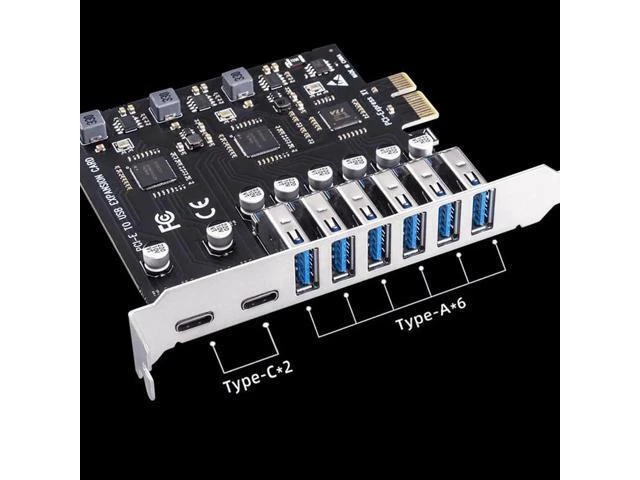 Alt view image 11 of 12 - USB 3.2 Card PCIe X1 To USB Gen1 5Gbps 8 Port (6 USB A +2 Type C) Chip VL805+NEC720210 Converter Adapter Expansion PCIE Splitter