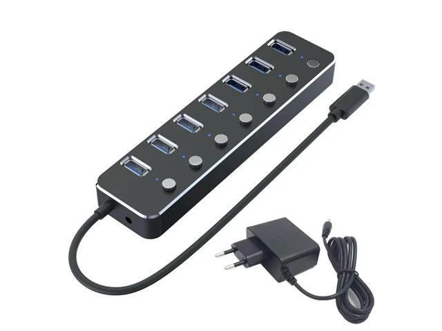 Alt view image 2 of 2 - USB 3.0 Power Adapter 7 Ports Aluminum Alloy Splitter Hub USB Hub 3.0 USB Multi Extender Switch 1.2M Cable Hub EU Plug B-AB01
