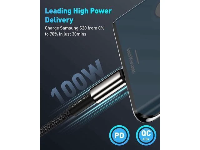 Alt view image 12 of 14 - USB C Cable, Baseus 100W PD 5A QC 4.0 Fast Charging USB C to USB C Cable, Zinc Alloy Nylon Braided Type C Data Cable for Samsung S21 S20+ S10 Note 10 iPad Pro MacBook Pro Google Pixel and more (6.6ft)