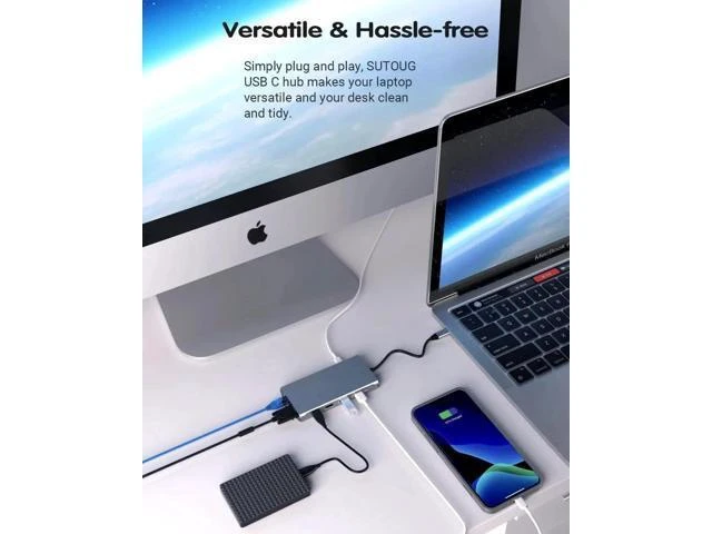 Alt view image 9 of 14 - USB C Type-C Hub Adapter Docking Station with 2 HDMI 4K VGA 1000Mbps Ethernet 100W PD Audio 12 in 1
