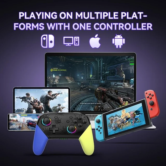 Alt view image 10 of 11 - S12 RGB Wireless Switch Controller Bluetooth, 6-Axis Gyro, Turbo, Dual Vibration, 600mAh, for Switch/PC/iOS/Android