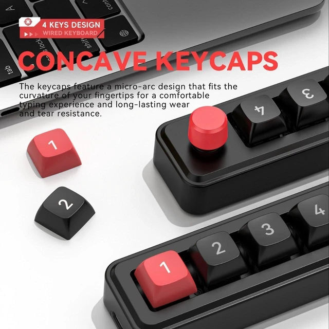 Alt view image 10 of 11 - 4-Key Macro Mechanical Keyboard Hot-Swappable, Programmable, RGB Lighting, Wired, for Gaming, Streaming, Productivity