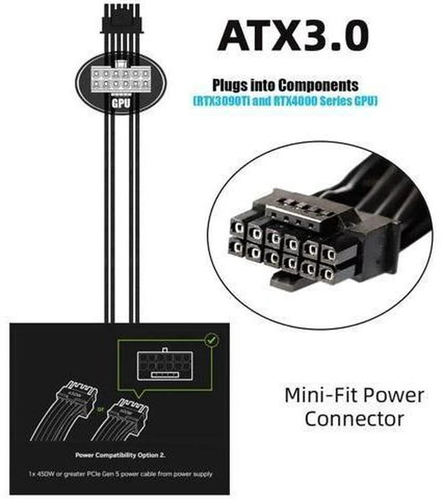 Alt view image 12 of 14 - ATX3.0 PCI-E 5.0 Power Modular 12VHPWR Cable 16Pin to 16Pin for 3080 3090TI 4080 4090 PSU 12+4Pin Graphics Card