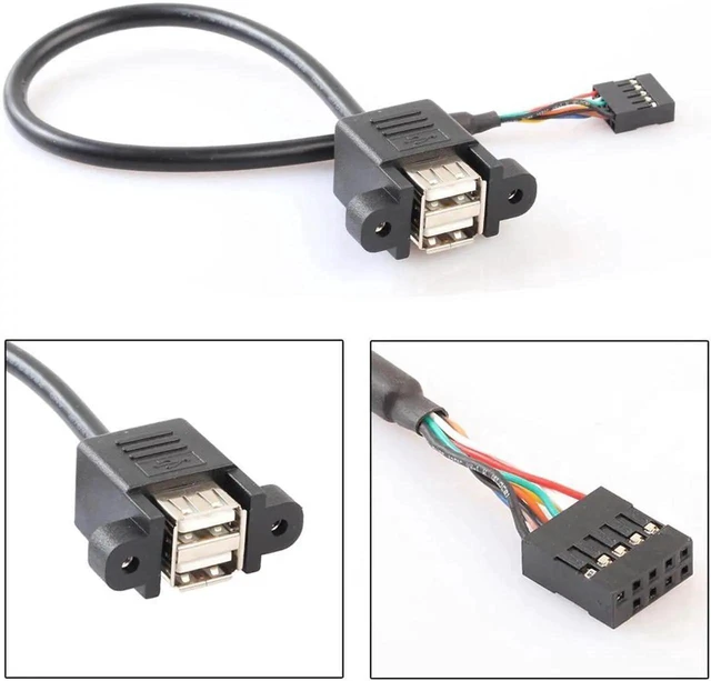 Alt view image 8 of 12 - WISDUM 9 Pin Motherboard Header to 2 Ports USB 2.0 Female Cable Adapter 30cm Extension Cables Computer Connectors for PC