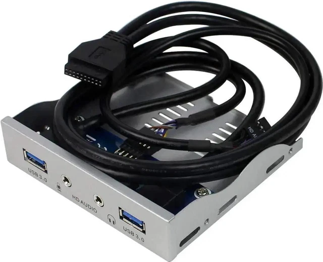 Alt view image 10 of 12 - WISDUM 2Ports USB3.0 PC Front Panel Bracket 3.5 Floppy Bay 19Pin to USB 3.0 Hub HD Audio Earphone Mic Connector with Cable for Desktop (Silver White)