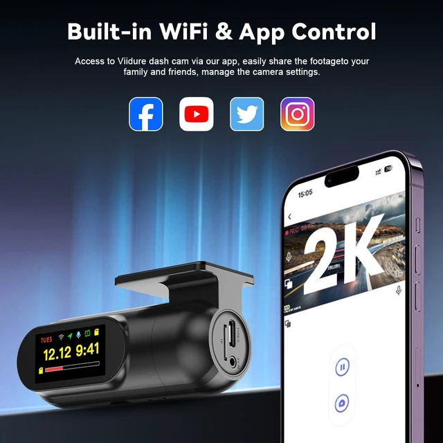 Alt view image 8 of 10 - V40 2.5K Hidden Dash Cam, Single Lens with GPS Trajectory 1440p QHD Recording, 1.47" IPS Display, Built-in WiFi APP Control, Time-Lapse Parking, Loop Recording, G-Sensor