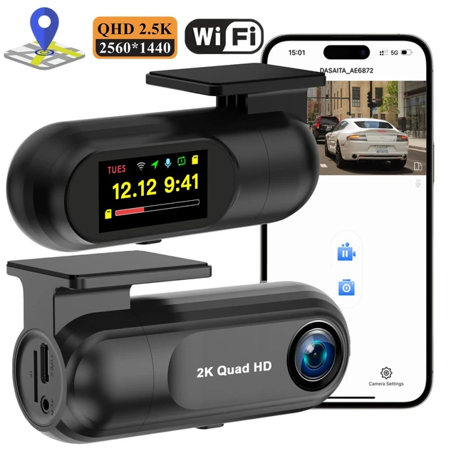 Alt view image 6 of 10 - V40 2.5K Hidden Dash Cam, Single Lens with GPS Trajectory 1440p QHD Recording, 1.47" IPS Display, Built-in WiFi APP Control, Time-Lapse Parking, Loop Recording, G-Sensor