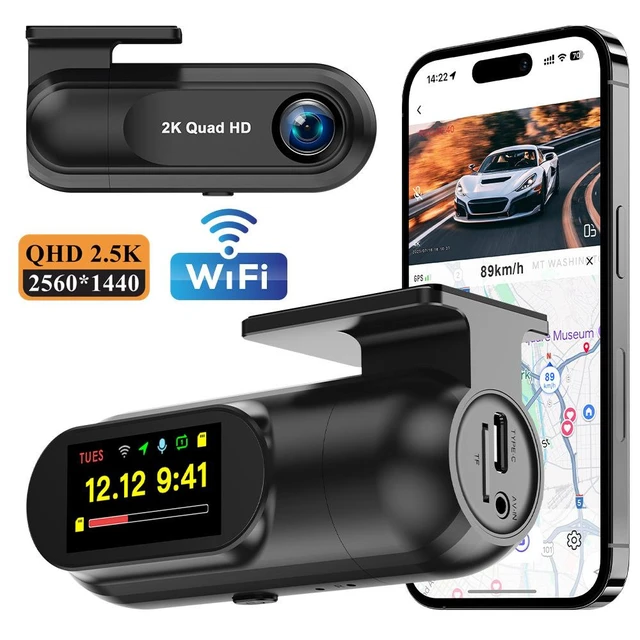 Alt view image 7 of 10 - V40 2.5K Hidden Dash Cam, Single Lens with GPS Trajectory 1440p QHD Recording, 1.47" IPS Display, Built-in WiFi APP Control, Time-Lapse Parking, Loop Recording, G-Sensor