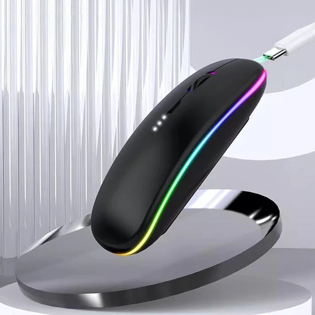 Alt view image 7 of 12 - Ultra-Slim Rechargeable Dual Mode Bluetooth Mouse Silent, LED Light, Battery Display for Tablet / Phone / PC Grey