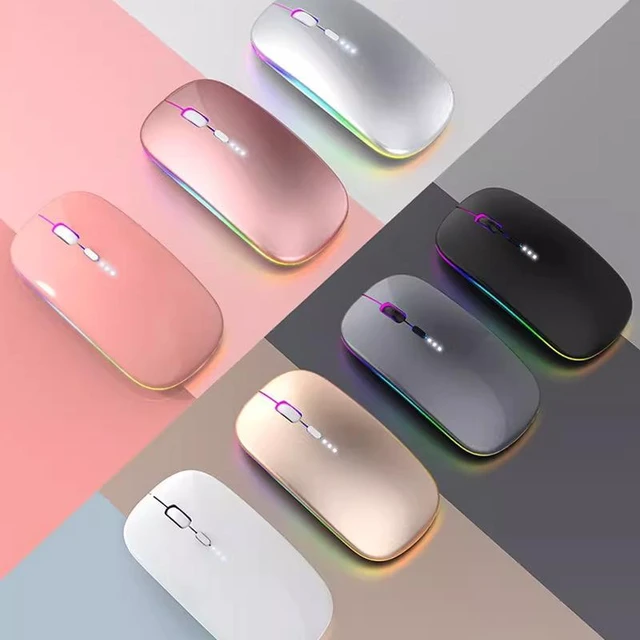 Alt view image 9 of 12 - Ultra-Slim Rechargeable Dual Mode Bluetooth Mouse Silent, LED Light, Battery Display for Tablet / Phone / PC Grey