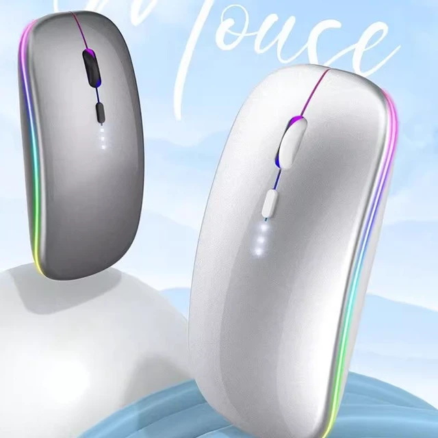 Alt view image 11 of 12 - Ultra-Slim Rechargeable Dual Mode Bluetooth Mouse Silent, LED Light, Battery Display for Tablet / Phone / PC Grey