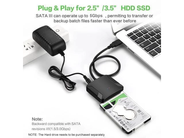 Alt view image 11 of 14 - SATA to USB 3.0 Adapter, External Hard Drive Converter Cable for 2.5" 3.5" HDD, SSD with Power Supply