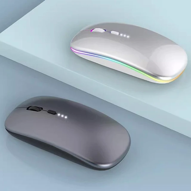 Alt view image 10 of 12 - Ultra-Slim Rechargeable Dual Mode Bluetooth Mouse Silent, LED Light, Battery Display for Tablet / Phone / PC Grey