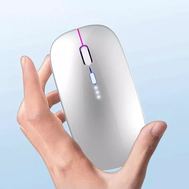 Alt view image 12 of 12 - Ultra-Slim Rechargeable Dual Mode Bluetooth Mouse Silent, LED Light, Battery Display for Tablet / Phone / PC Grey