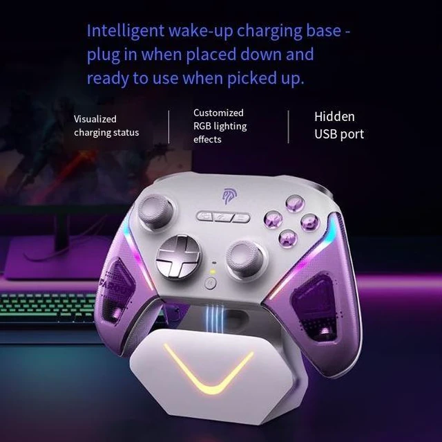 Alt view image 8 of 10 - D10 PC Game Controller TMR Joysticks, Smart Start-Stop Charging Dock, Dual-Trigger, 1000mAh, RGB, for PC/Switch/iOS/Android Black