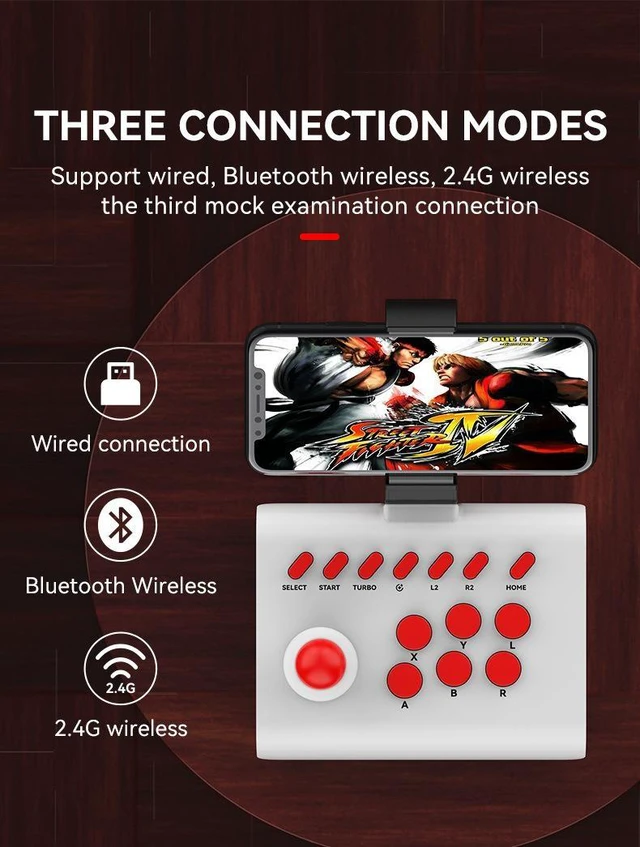 Alt view image 7 of 8 - Arcade Joystick Bluetooth Wireless, Multi-Platform, for PC/Android/iOS/PS4/PS3/Switch, 400mAh, 10H Battery