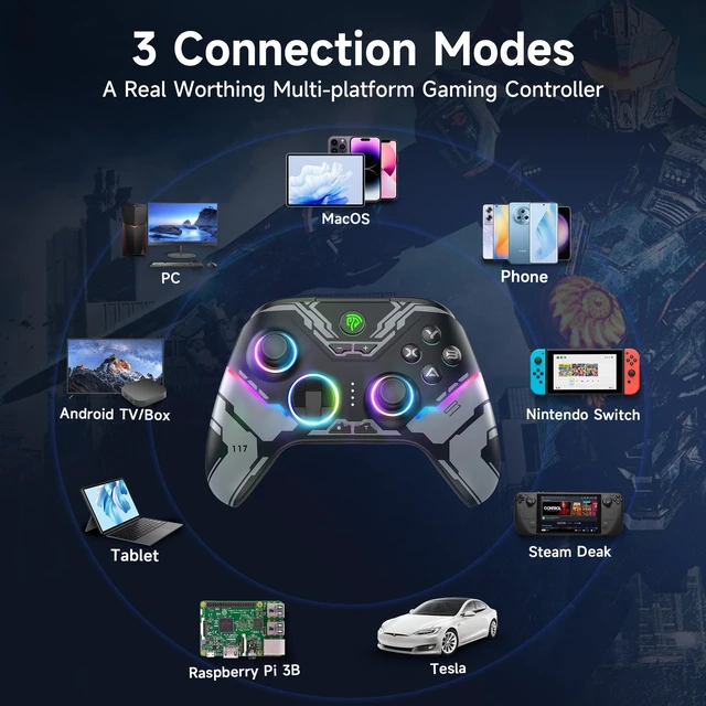 Alt view image 8 of 10 - X15 Hall Effect Wireless Game Controller Hall Joystick & Trigger, RGB, 2 Programming Keys, 3 Modes, PC/Switch/Android/iOS