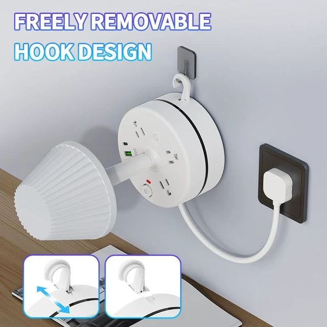 Alt view image 8 of 8 - US Retractable Bedside Lamp with Power Strip, 3-Outlet Surge Protector with 2 USB Ports (5V/2.1A) Eye-Care LED Reading Light, 2m Cord for Nightstand, Dorm, Home Office 1250W/10A