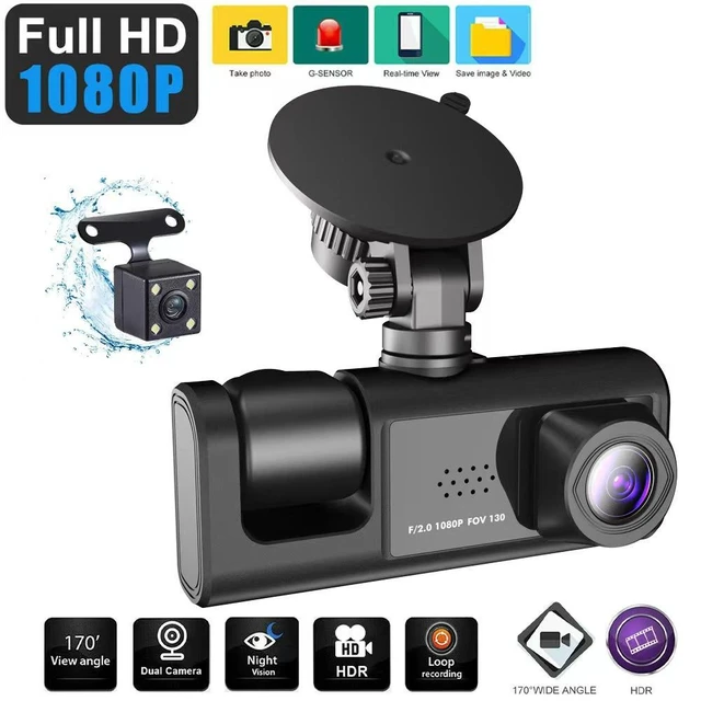 Alt view image 6 of 8 - 2" Screen 3-Channel Dash Cam Front+Rear+Simultaneous Display, 1080P HD, 170° Wide Angle, WiFi + APP, Backup Camera, Loop Recording Triple Lens Car DVR for Sedan SUV Truck (No SD Card)