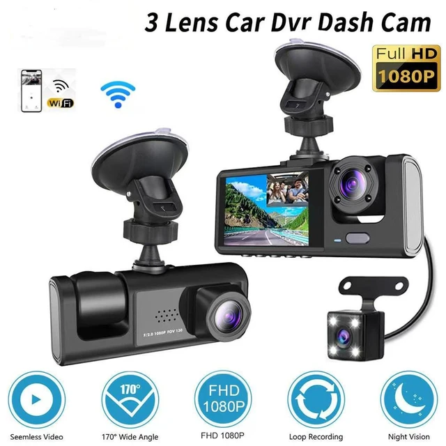 Alt view image 7 of 8 - 2" Screen 3-Channel Dash Cam Front+Rear+Simultaneous Display, 1080P HD, 170° Wide Angle, WiFi + APP, Backup Camera, Loop Recording Triple Lens Car DVR for Sedan SUV Truck (No SD Card)