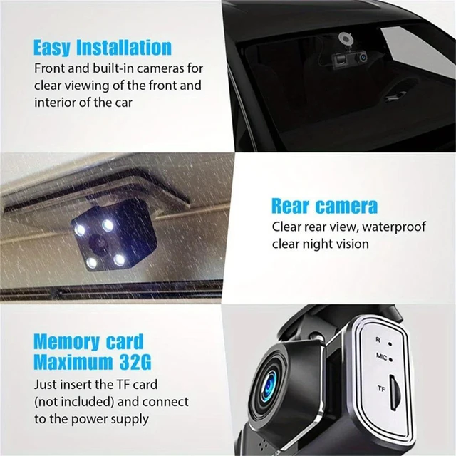 Alt view image 10 of 14 - Dual-Lens 1080P Dash Cam Front, Cabin & Rear Recording, Night Vision, Parking Monitor for Car Security Dual-lens without WiFi