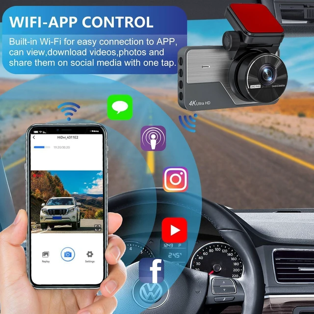 Alt view image 9 of 10 - Y06 4K+2K Dual Channel Dash Cam, Front 4K Ultra HD + Rear 2K QHD Recording 3" IPS Screen, 170° Wide Angle, Super Night Vision, Built-in WiFi, G-Sensor, Time-Lapse Parking