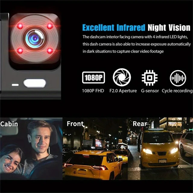 Alt view image 13 of 14 - Dual-Lens 1080P Dash Cam Front, Cabin & Rear Recording, Night Vision, Parking Monitor for Car Security Dual-lens without WiFi