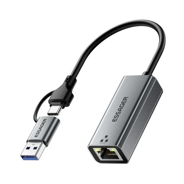 Alt view image 7 of 12 - ESSAGER 2-in-1 Gigabit Ethernet Adapter, USB-A & USB-C to RJ45 Wired Network Converter, 1000Mbps High-Speed LAN Adapter, Plug & Play for Laptop, Desktop, Tablet, Smartphone