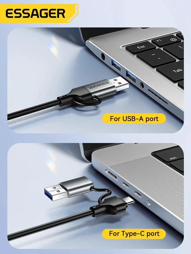 Alt view image 10 of 12 - ESSAGER 2-in-1 Gigabit Ethernet Adapter, USB-A & USB-C to RJ45 Wired Network Converter, 1000Mbps High-Speed LAN Adapter, Plug & Play for Laptop, Desktop, Tablet, Smartphone