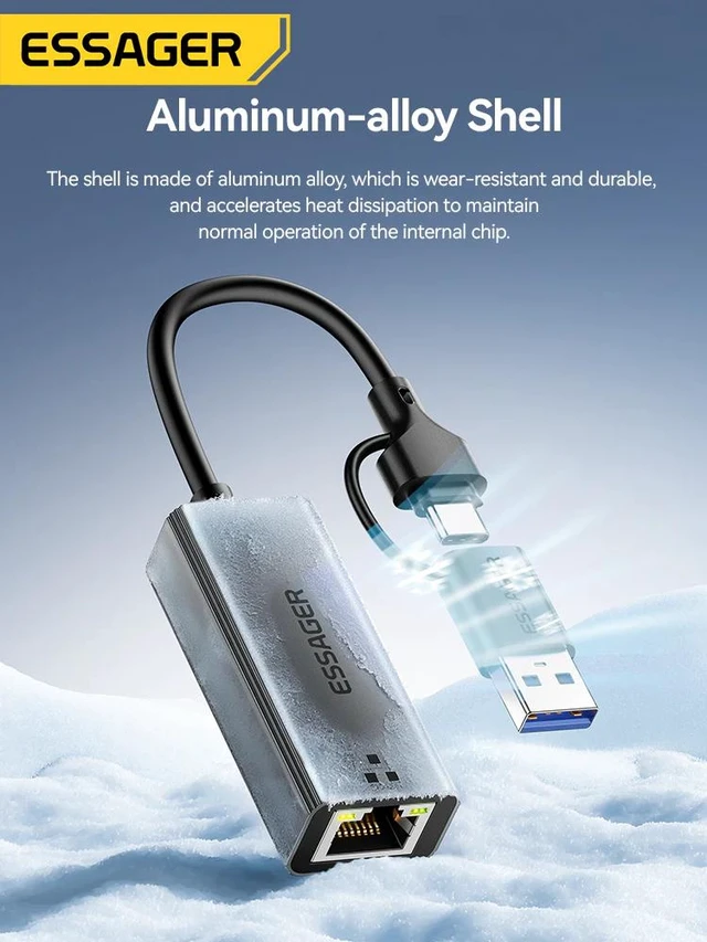 Alt view image 9 of 12 - ESSAGER 2-in-1 Gigabit Ethernet Adapter, USB-A & USB-C to RJ45 Wired Network Converter, 1000Mbps High-Speed LAN Adapter, Plug & Play for Laptop, Desktop, Tablet, Smartphone