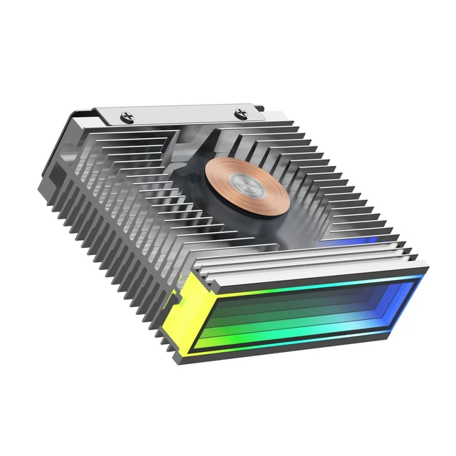 Alt view image 6 of 10 - M.2 2280 ARGB Hard Drive Heatsink PWM Dual Fan Solid State Drive Radiator M2 SSD Cooling 5V 3Pin Addressable RGB Sync SSD Cooler with Thermal Pad (White)