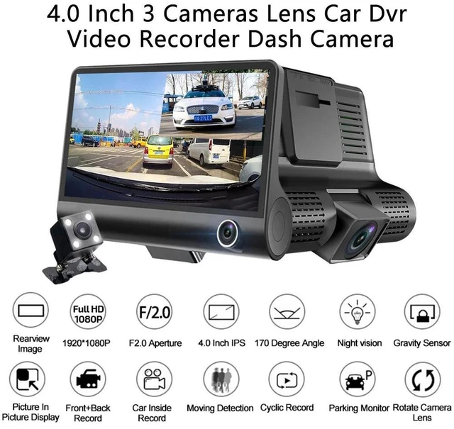 Alt view image 11 of 14 - 4-Inch Dash Cam 3-Camera Car DVR, Parking Monitor, Triple Lens Vehicle Video Recorder