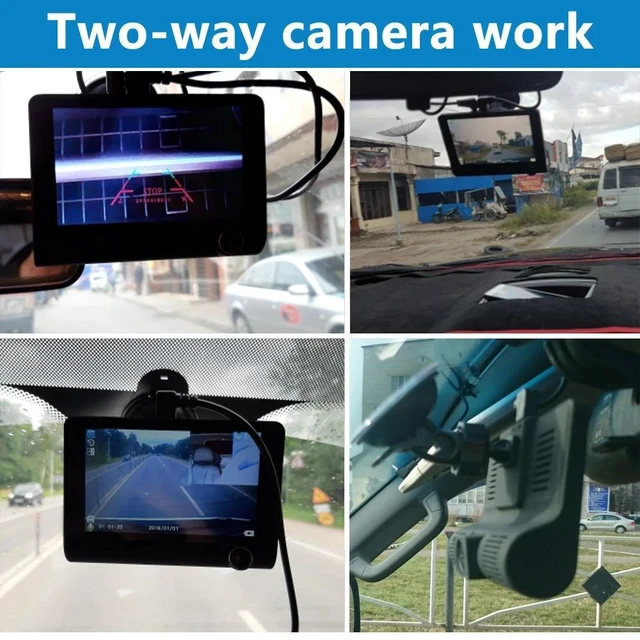 Alt view image 12 of 14 - 4-Inch Dash Cam 3-Camera Car DVR, Parking Monitor, Triple Lens Vehicle Video Recorder