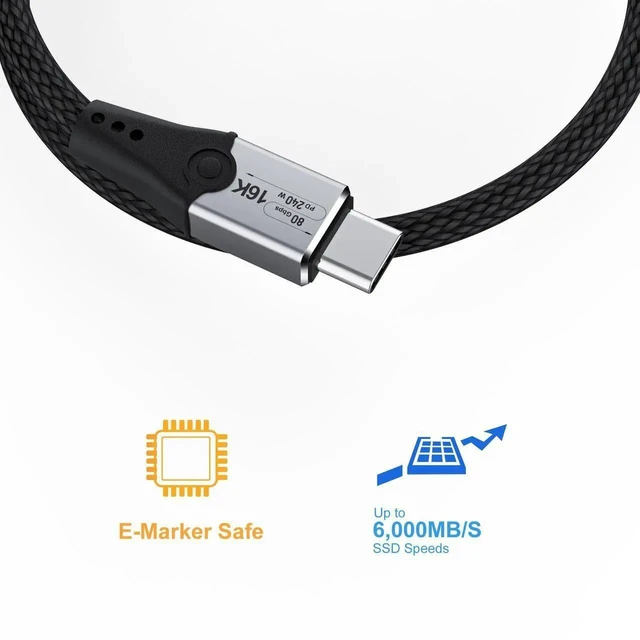 Alt view image 14 of 14 - 5FT USB-C to USB-C Monitor Cable - 80 Gbps Data Transfer, Supports 16K/Dual8K HD Display, 240W Charging, Compatible with Thunderbolt 5/4/3