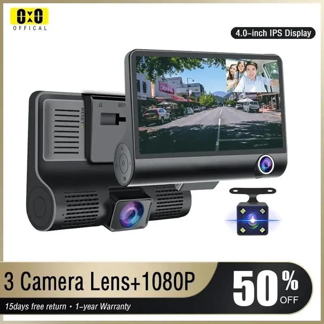 Alt view image 9 of 14 - 4-Inch Dash Cam 3-Camera Car DVR, Parking Monitor, Triple Lens Vehicle Video Recorder