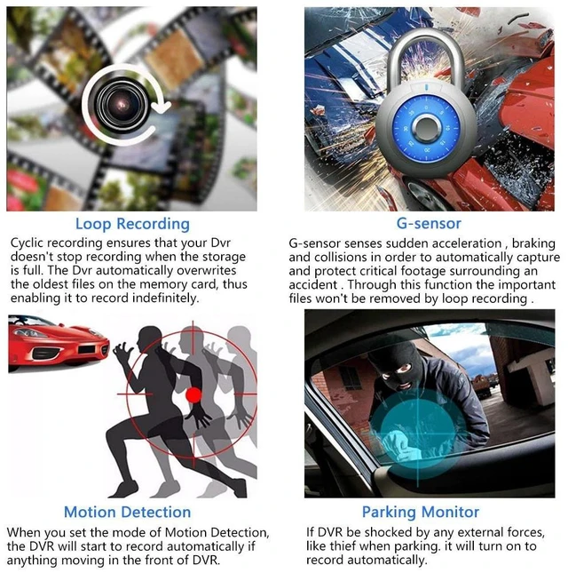 Alt view image 10 of 14 - 4-Inch Dash Cam 3-Camera Car DVR, Parking Monitor, Triple Lens Vehicle Video Recorder