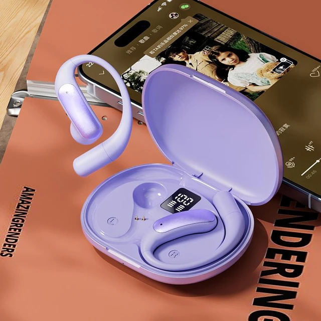 Alt view image 6 of 10 - M127 AI Smart Translation Bluetooth Headset OWS Open-Ear Design, Hi-Fi Sound, Low Latency, Ultra-Long Battery Life, Bluetooth 5.4 purple