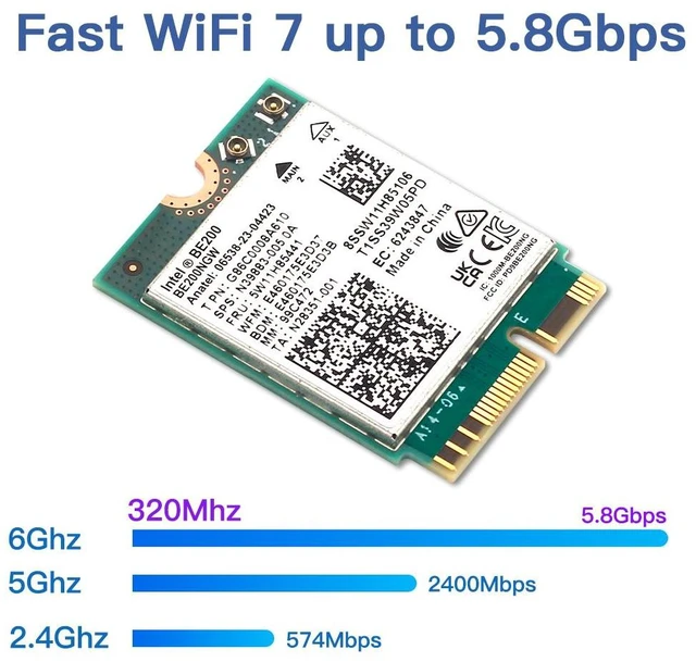Alt view image 10 of 15 - New Wi-Fi 7 Intel BE200 Bluetooth 5.4 Wifi Card BE200NGW 2.4/ 5/ 6 GHz 5.8 Gbps For Windows 11 PC Laptop