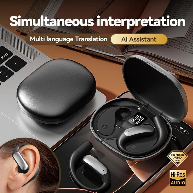 Alt view image 8 of 10 - M127 AI Smart Translation Bluetooth Headset OWS Open-Ear Design, Hi-Fi Sound, Low Latency, Ultra-Long Battery Life, Bluetooth 5.4 purple