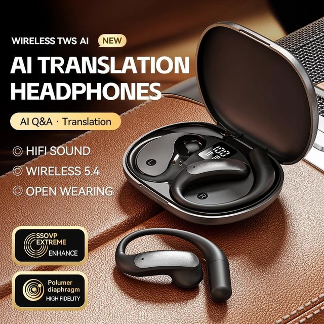 Alt view image 10 of 10 - M127 AI Smart Translation Bluetooth Headset OWS Open-Ear Design, Hi-Fi Sound, Low Latency, Ultra-Long Battery Life, Bluetooth 5.4 purple