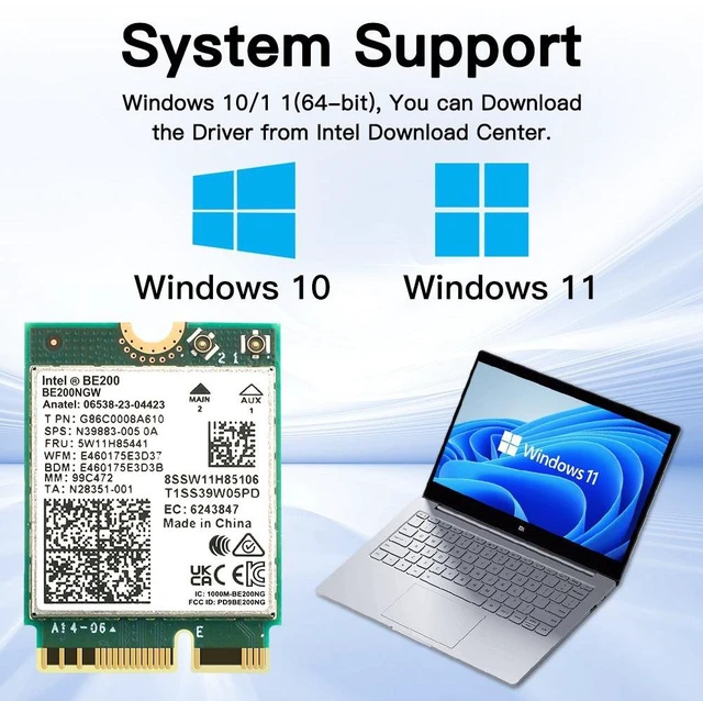 Alt view image 12 of 15 - New Wi-Fi 7 Intel BE200 Bluetooth 5.4 Wifi Card BE200NGW 2.4/ 5/ 6 GHz 5.8 Gbps For Windows 11 PC Laptop