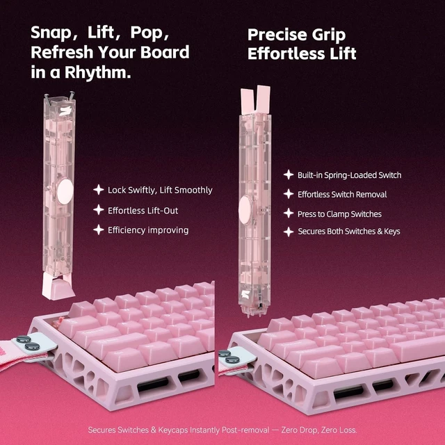 Alt view image 12 of 12 - Twins Switch Puller Keycap Puller, DIY Tool Easily Remove and Replace Gaming Keyboard Switches and Keycaps Integrated for Mechanical Keyboard (Pink)