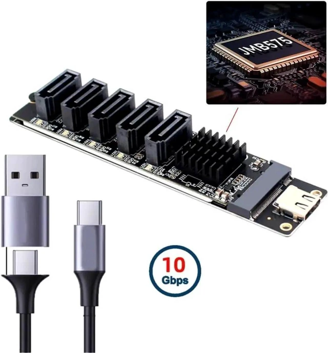 Alt view image 11 of 14 - WISDUM USB 3.1 Gen 2 to 5 SATA 3.0 Port Multiplier Extension Card Adapter for Motherboard SATA Hard Drive Port Extension with JMB575 JMS580 Chipset
