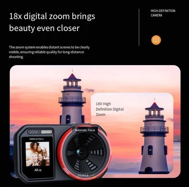 Alt view image 7 of 8 - 64MP High-Pixel Digital Camera Dual-Screen Selfie Camera, 2.8" + 1.54", Autofocus, Student Card Camera, 256GB Support